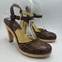 Michael Kors Studded Mary Jane Wooden Clog Heels Size 7.5 Brown Leather - $1,214.71 MXN