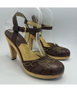 Michael Kors Studded Mary Jane Wooden Clog Heels Size 7.5 Brown Leather - $1,214.71 MXN