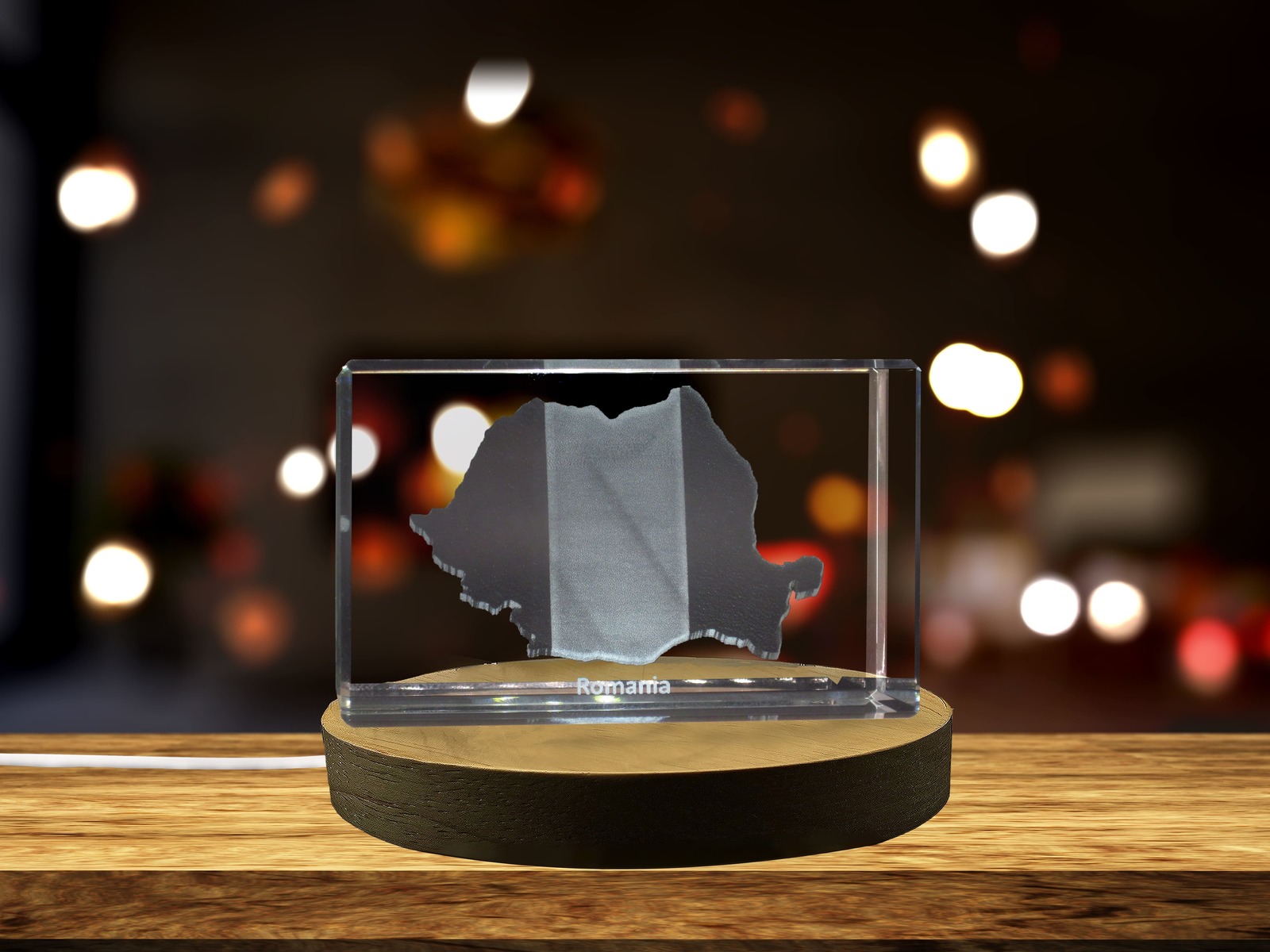 LED Base included | Romania 3D Engraved Crystal 3D Engraved Crystal Keepsake