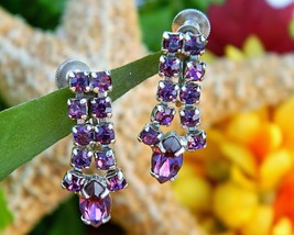 Vintage earrings d ver s ny purple rhinestone dangle drop screw back thumb200