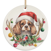 Cute Cavalier King Dog Santa Hat Deer Antlers Flower Xmas Ornament Ceramic Gift - £11.83 GBP