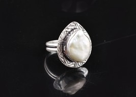 Rhodium Polished Handcrafted Round Pearl Women Elegant Designer Ring Daily Wear - £18.88 GBP