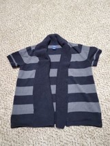 Izod - Women&#39;s Black &amp; White Stripe Short Sleeve Cardigan Sweater - Size L - £10.34 GBP