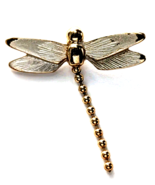 Avon Dragonfly Brooch Gold Tone Enamel Textured Wings Beaded Dangle Tail... - $15.03 CAD