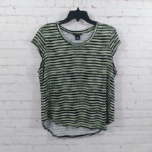 Nue Options Top Womens XL Petite Green Black Striped Cap Sleeve Stretch 90s - $17.99