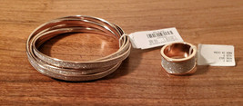 Charming Charlie 6 Bangle &amp; Ring Set Brand New Rose Gold w/ Silver Sparkle (NWT) - £15.75 GBP