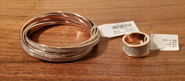 Charming Charlie 6 Bangle &amp; Ring Set Brand New Rose Gold w/ Silver Sparkle (NWT) - $19.75