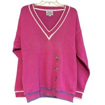 Vintage Pringle Of Scotland Mens Pink V Neck Sweater M Embroidered Preppy Golf - £24.02 GBP