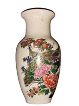 Vintage Japanese Peacock Ceramic Vase 6.25” Floral Peony Beautiful Crazi... - $19.52 CAD