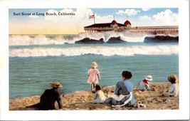 Vintage Unused Postcard Surf Scene At Long Beach California nostalgia a5 - £16.97 GBP