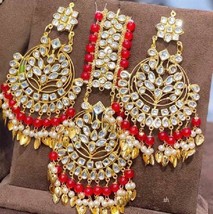 New red Chand Bali Tikka Kundan Tikka Earrings Most Beautiful Jewelry Set j450 - £35.89 GBP