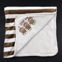 Baby Starters Blanket Sock Monkey Stripe I Love My Monkeys - £23.50 GBP
