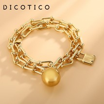 Chic Women Wrist U Shape Chain Bracelet Ball Lock Stainless Steel Gold Alloy Ban - £18.04 GBP