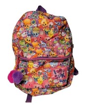 Shopkins 16&quot; Large School Backpack All Over Print w/ Front Zip Pocket Pom Poms  - £13.46 GBP
