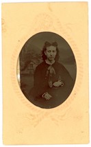 CIRCA 1860&#39;S Paper Framed TINTYPE Beautiful Young Woman in Victorian Era Dress - £13.29 GBP