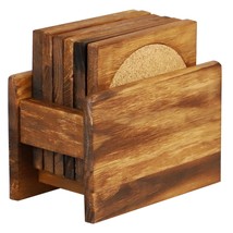 Home Basics 6-Piece Set Pine Wood Square Coasters with Absorbent Cork Insert, (S - £17.39 GBP