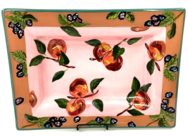 Droll Designs Platter 18 1/2&quot; x 13 1/2&quot; Peaches Floral Pink Big Large Rectangle - £186.96 GBP