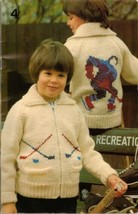Vtg 1980 Child's Knit Horse Head Ski Hockey Lion Dog Sweater Hoodie Pattern 4-12 - $11.99