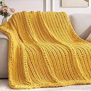 Chunky Knit Throw Blanket, Machine Washable Cute Comfy Blanket for Home Decor