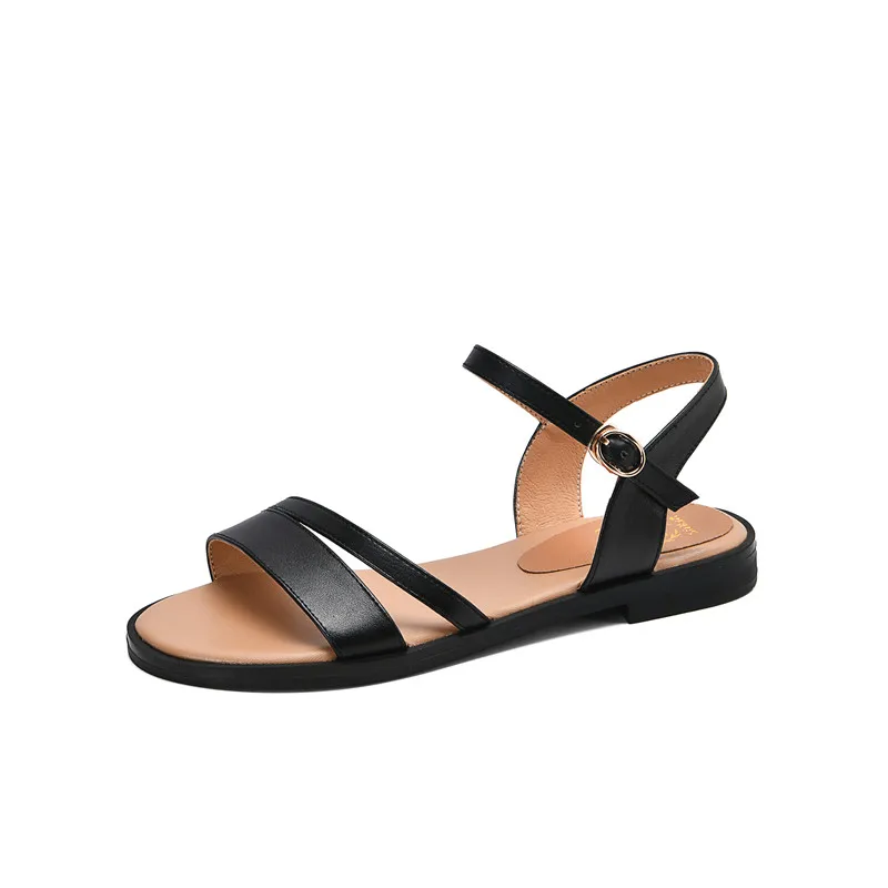 MORAZORA 2024 new arrive women sandals solid colors leather footwear buckle summ - £81.56 GBP