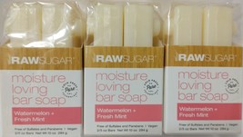 3 Packs Raw Sugar Moisture Loving Bar Soap Watermelon Fresh Mint  - £21.17 GBP