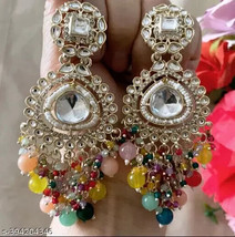 Indian Kundan Earrings Chandbali Gold Plated Traditional Bollywood Jewelry Set f - £3.07 GBP
