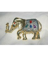 Vintage Elephant Brooch Pin Jewelry Colorful Studded Rhinestones Gold Tone - £19.54 GBP