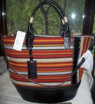 orYANY FRISEY STRIPED WOVEN &amp; LEATHER LARGE TOTE TRAVEL SHOULDER BAGNWT - $151.99