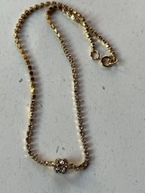 Dainty Clear Rhinestone Goldtone Chain w Small Ball Pendant Choker Necklace for - £9.78 GBP