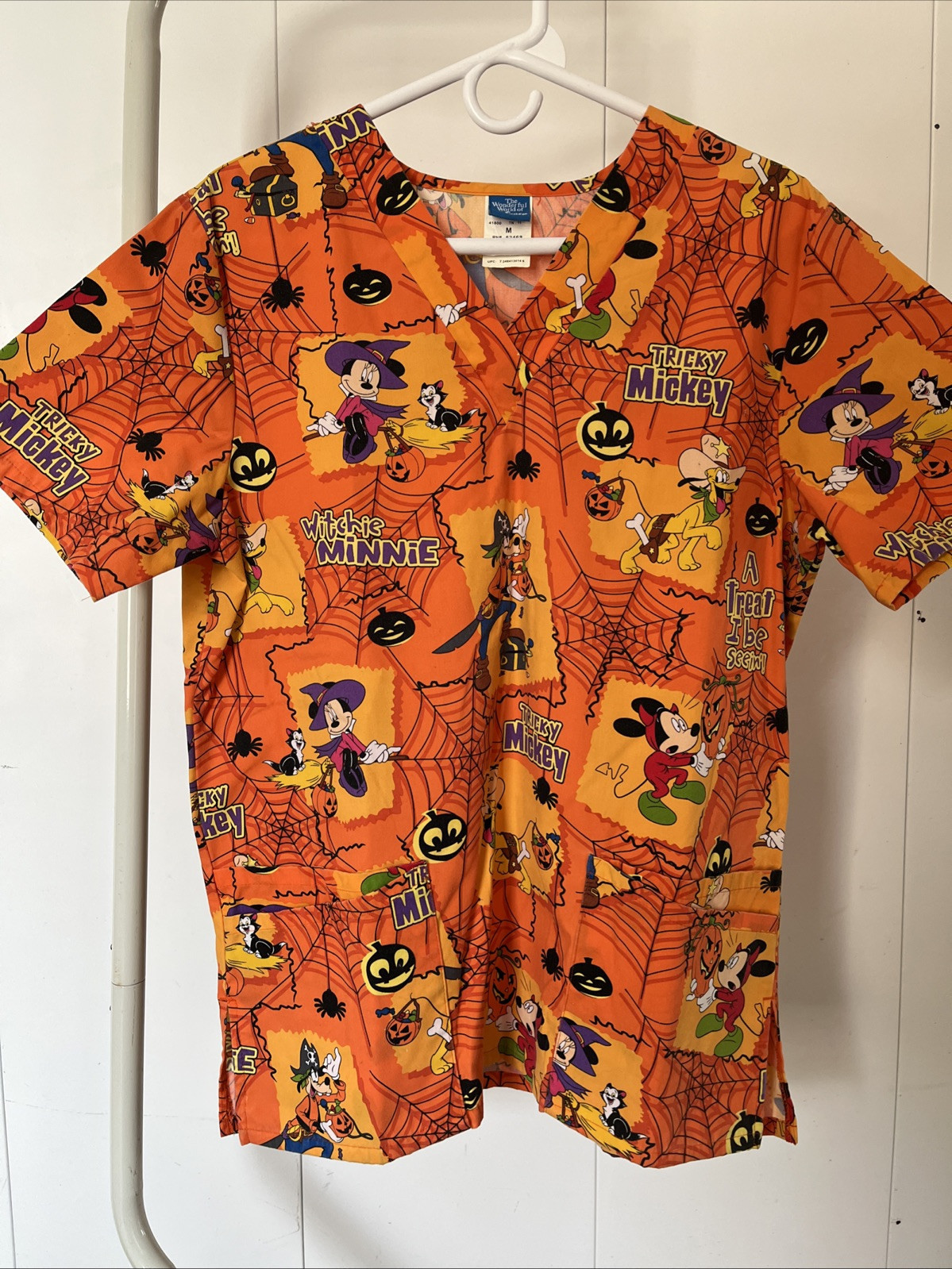 Disney Halloween Orange Mickey Minnie Mouse Scrub Top Womens M Medium - $8.99
