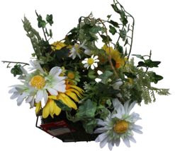 Ashland Hanging Basket Artificial Flowers 7” Square Basket Yellow Daisy Fern - £7.99 GBP