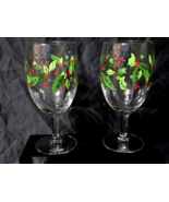 Vintage INDIANA GLASS 7&quot; Iced Tea Goblet HOLLY &amp; BERRIES 16oz  - EUC Pai... - $14.98