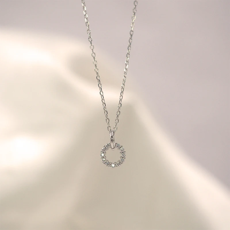 Sporting 925 Sterling Silver Aklace Flash Diamond Geometric Double Circle Pendan - £23.90 GBP