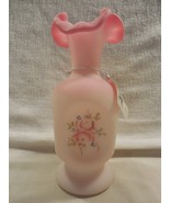 Vintage Fenton Satin Pink Roses Pinched Vase with Hang Tag 7&quot; - $57.12 CAD