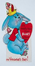 VINTAGE VALENTINE CARD BLUE BUNNY RABBIT STRAW HAT BLUES WITHOUT YOU 1960s - €5,49 EUR