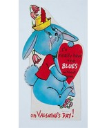 VINTAGE VALENTINE CARD BLUE BUNNY RABBIT STRAW HAT BLUES WITHOUT YOU 1960s - €5,49 EUR