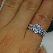 14K White Gold Over Heart Simulated Diamond Wedding Engagement Bridal Ring Set - £72.46 GBP