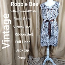 Robbie Bee Brown &amp; White Printed Ribbon Belted Dress Size 14 - £13.45 GBP