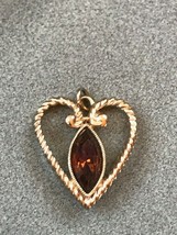 Vintage Avon Signed Goldtone Twist Open HEART Shape w Bronze Marquis Pendant –  - £8.94 GBP