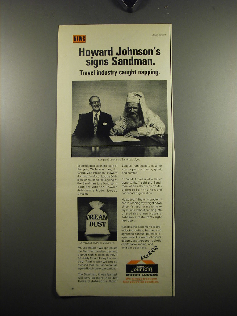 1971 Howard Johnson's Motor Lodges Ad - Howard Johnson's signs Sandman Travel  - $18.49