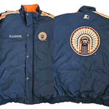 Vintage 90s Fighting Illini Puffer Coat Starter Mens Size Large Blue Illiniwek - £76.15 GBP