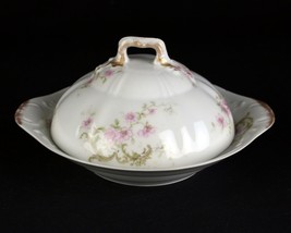 Theodore Haviland Pink Roses Green Scroll Butter Dish w Strainer, Schleiger 144B - £74.70 GBP