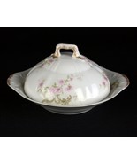 Theodore Haviland Pink Roses Green Scroll Butter Dish w Strainer, Schlei... - £75.28 GBP