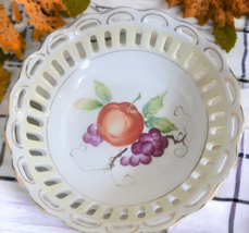 Occupied Japan Antique Porcelain Reticulated Lattice Bowl Fruit Pattern See Pic - £12.26 GBP