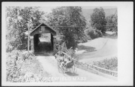 Greenfield, MA RPPC - Horse Cart &amp; Riders Crossing Nash&#39;s Mill Covered Bridge - £9.81 GBP