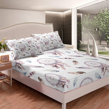 Dreamcatcher Fitted Sheet Boho Mandala Bedding Purple Dream Catcher Bed Sheet s7 - £23.97 GBP+