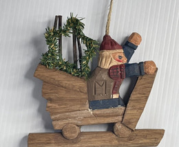 Wood carved Santa In His sleigh￼ Christmas Ornaments Rustic Farmhouse - £9.45 GBP