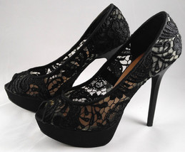 MX No 6 Allure Woman’s High Heel Stiletto Shoes Pumps Black Lace Size 6 ½ - £38.33 GBP