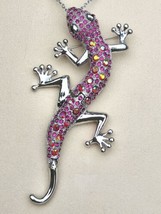 Austrian Crystal Lizard Brooch / Pendant in Silvertone on 24 In Stainles... - £11.02 GBP