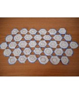 Vintage Blue and white 17&quot; x 8&quot; Handmade Hand Crochet Doily Table Topper - $29.98